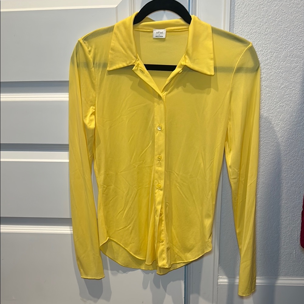 Yellow Sheer Button-Up Blouse